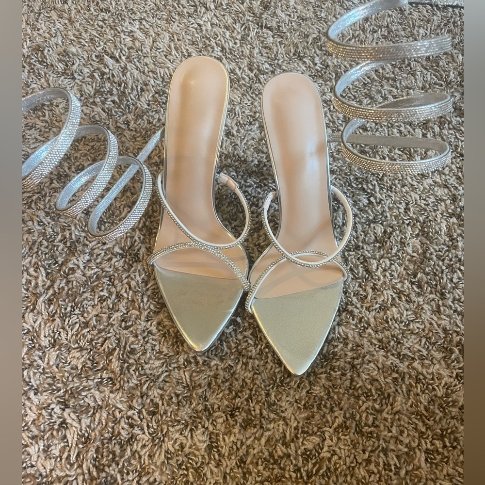 Elegant Silver Scrappy Heels spring leg Heel slip on sandal dress shoe-39/ EU